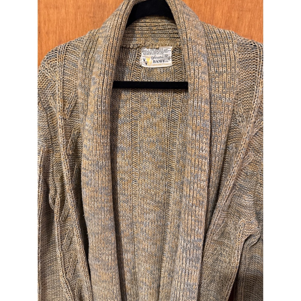 Sweater Bee Banff ltd Vintage knit gray gold cardigan belted cable grannycore - Picture 3 of 11